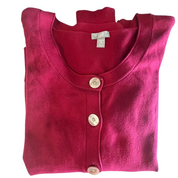 J. Jill Petite M Dark Ruby Red Button Front Stretch Cardigan Sweater - Picture 2 of 8